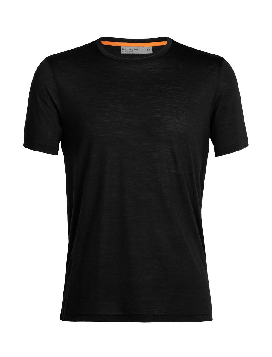 Men's Icebreaker Merino Sphere II Short Sleeve T Shirts Black | CA 1792XYUF